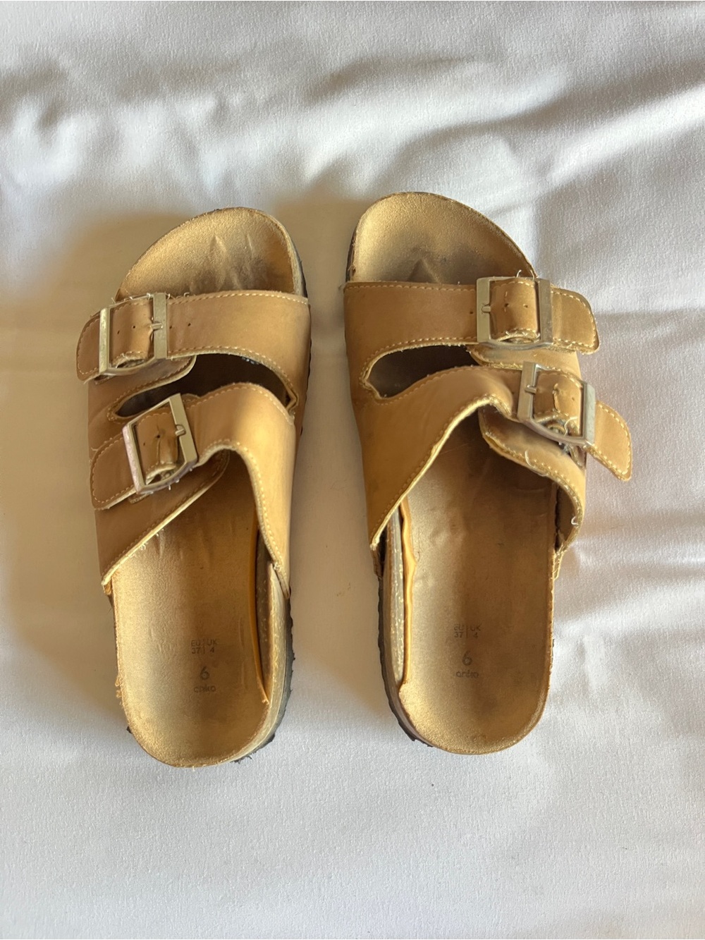 Anko Tan Faux Leather Two-Strap Cork Style Footbed Buckle Sandals Size 6 EU 37